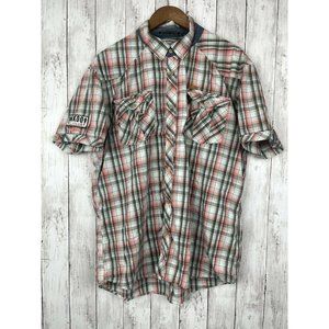 Trust AKOO A King Of One Self 2XL Short Sleeve Button Up Shirt Green Check Plaid